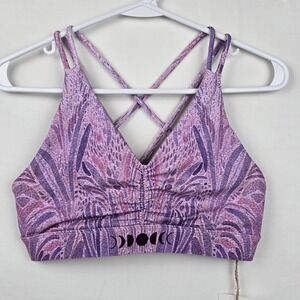 Silverwind Goddess Strappy Sports Bra Purple Moon Phase Celestial Print Medium